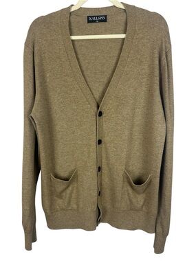 KALLSPIN Men's Cashmere Wool Blend V-Neck Cardigan Sweater Tan Brown Size M